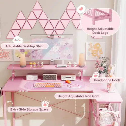 Dowinx L-förmiger süsser Gaming-Tisch LS-GDEQ (Pink) Bild 5